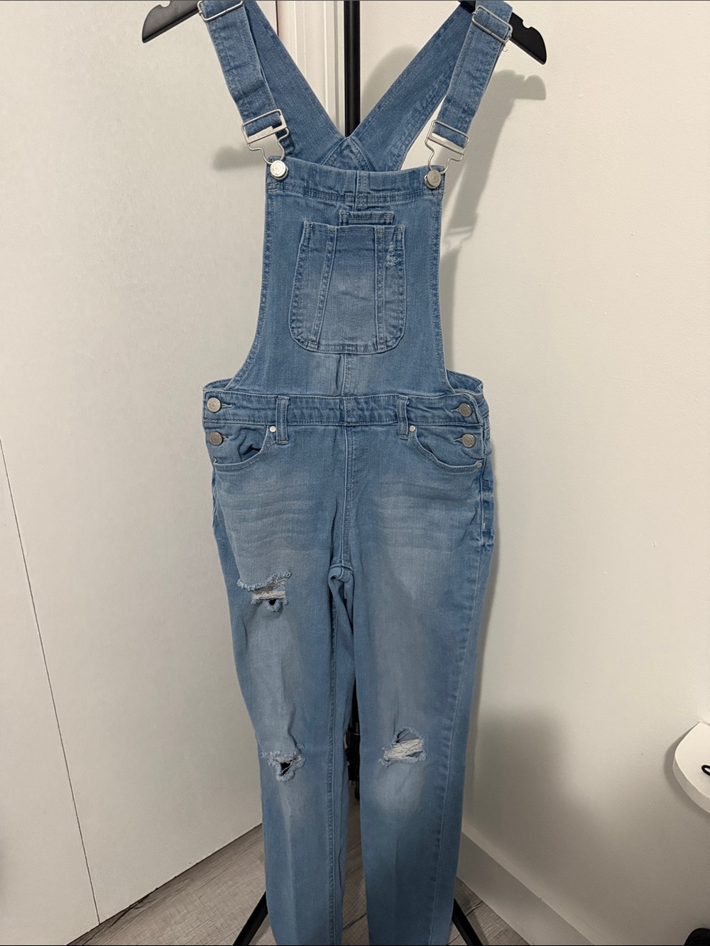 Light Blue Distressed Denim Women’s Overalls